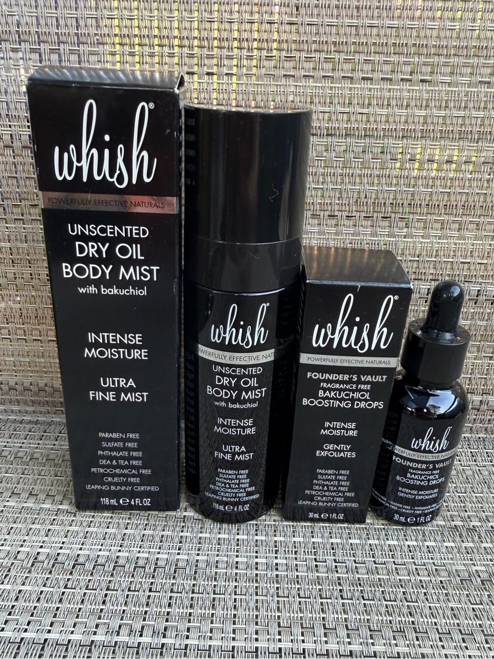 Whish Bakuchiol Skincare Bundle | Dry Oil Body Mist 4 oz + Boosting Drops 1 oz